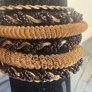 Gold and Black Coil Bead Multi-Row Bracelet